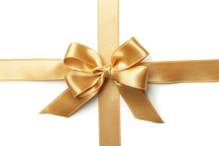 Academy of Acting Gold gift bow isolated on white background