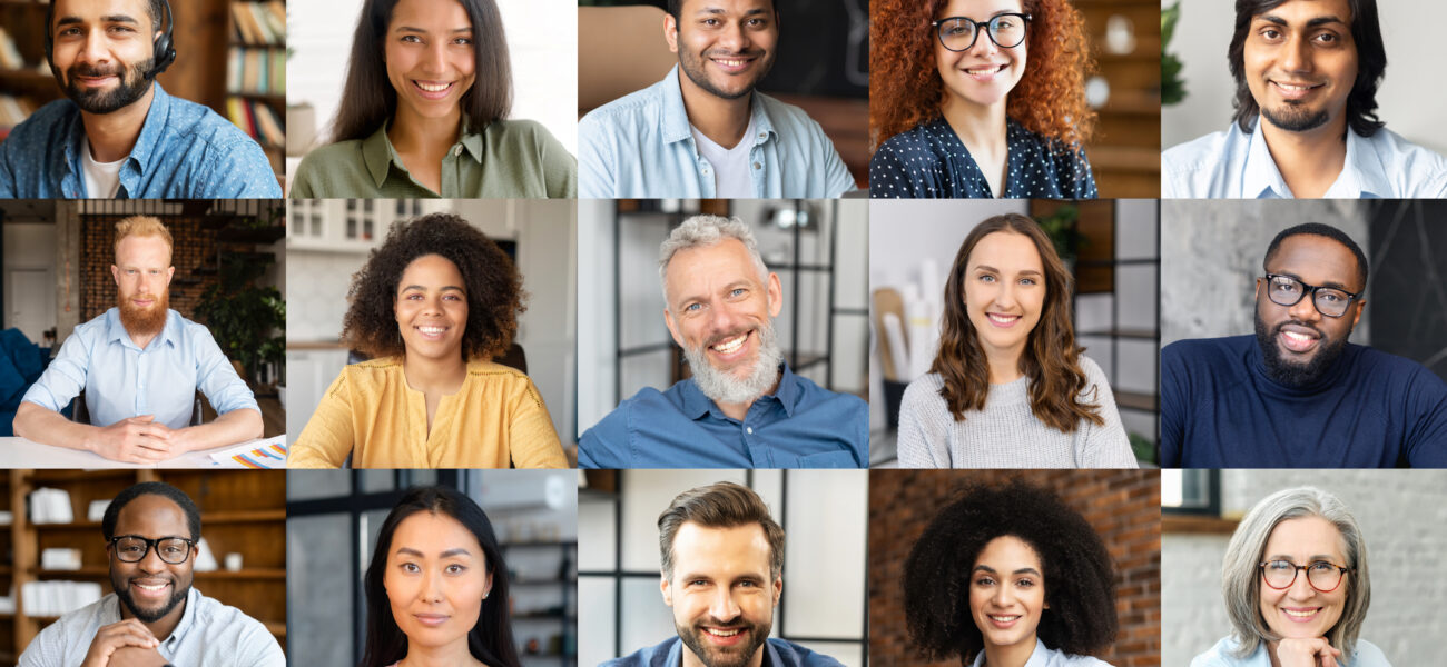 A collage of people with different facial expressions.